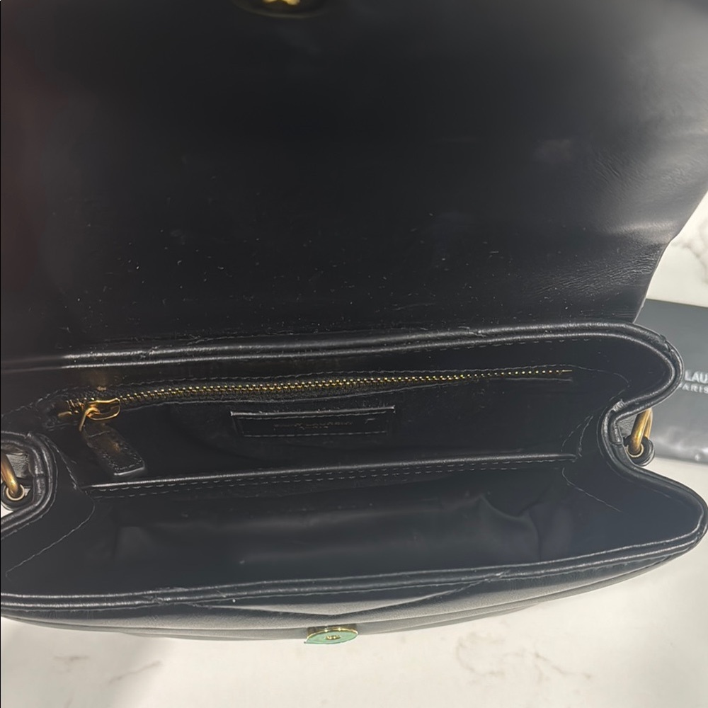 Yves Saint Laurent Black Quilted Leather Wristlet with Gold YSL Logo - Picture 6 of 8